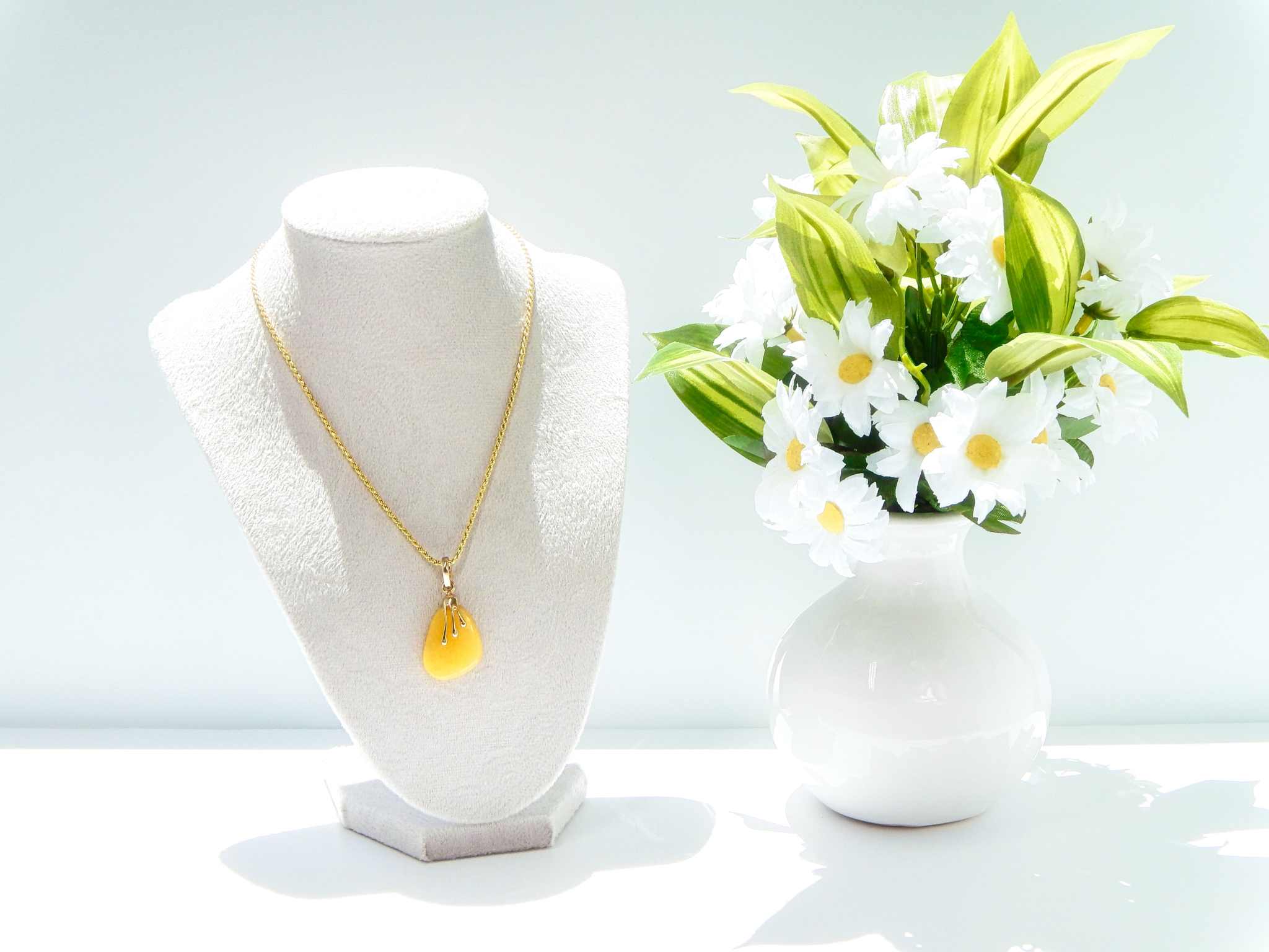 Natural Baltic Butterscotch Amber 14K Yellow Gold Plated Drip Pendant