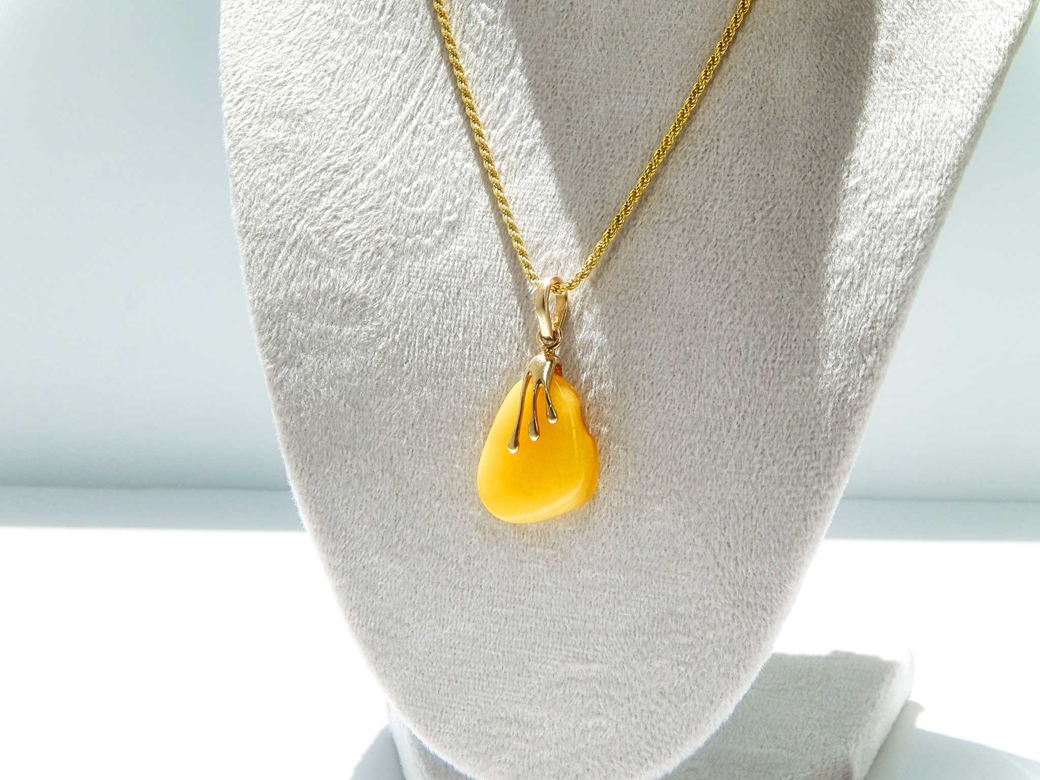 Natural Baltic Butterscotch Amber 14K Yellow Gold Plated Drip Pendant