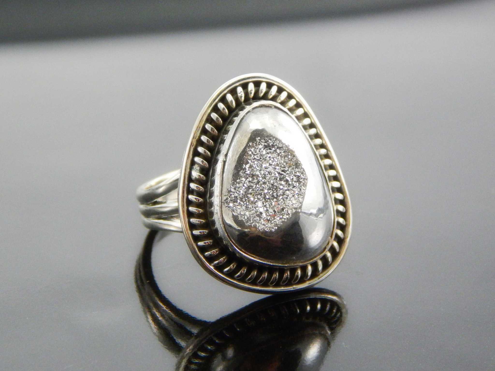 Modern Silver Druzy Ring set in 925 Silver