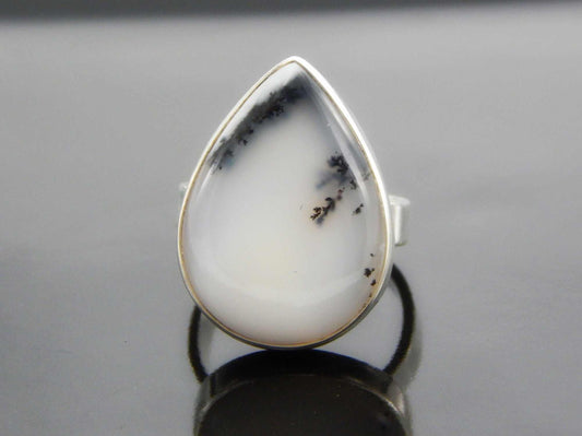 Natural Dendritic Opal Pear Cut Ring in 925 Silver