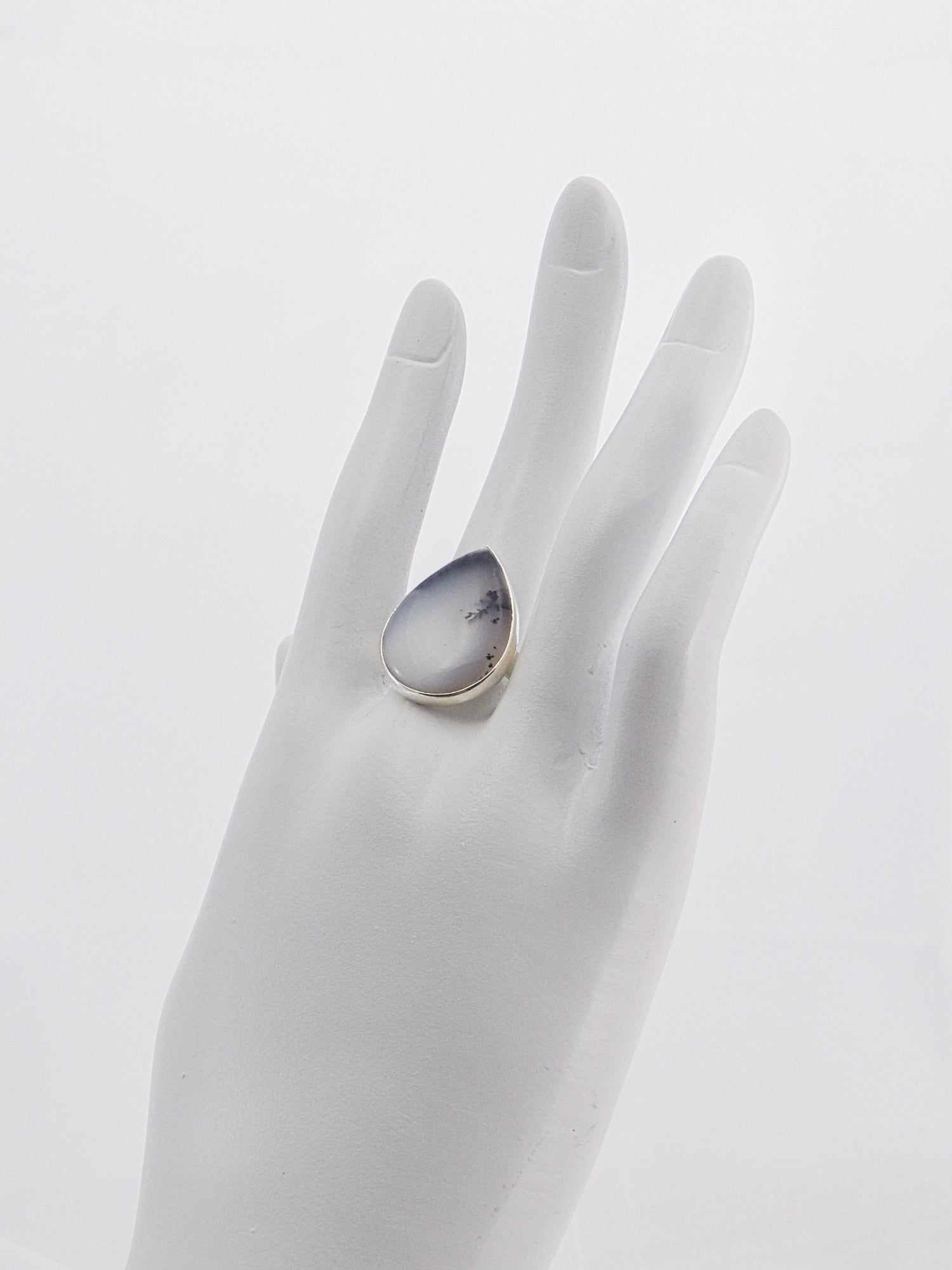 Natural Dendritic Opal Pear Cut Ring in 925 Silver