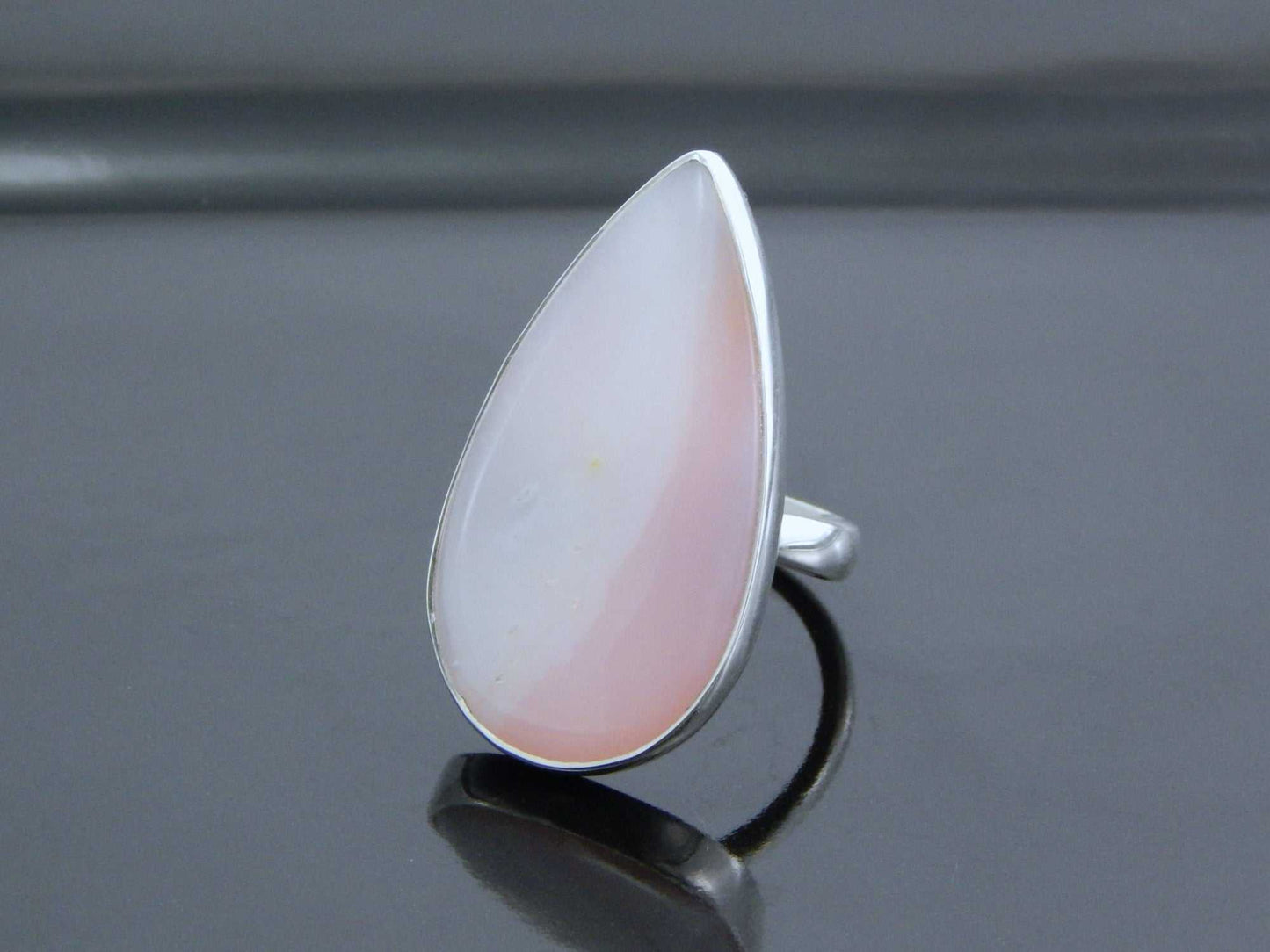 Natural Australian Pink Opal Pear Cut Adjustable Ring in 925 Silver