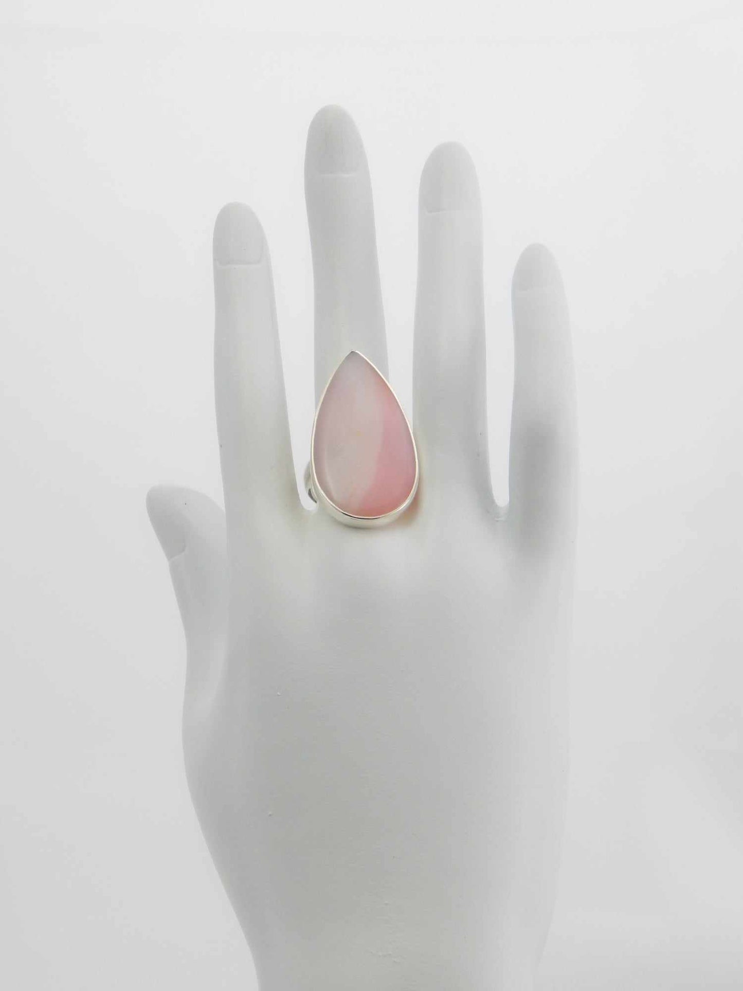 Natural Australian Pink Opal Pear Cut Adjustable Ring in 925 Silver