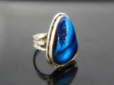 Genuine Hand Painted Royal Blue Druzy Ring in 925 Silver