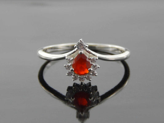 Genuine Mexican Fire Opal Pear Cut Ring in 925 Silver