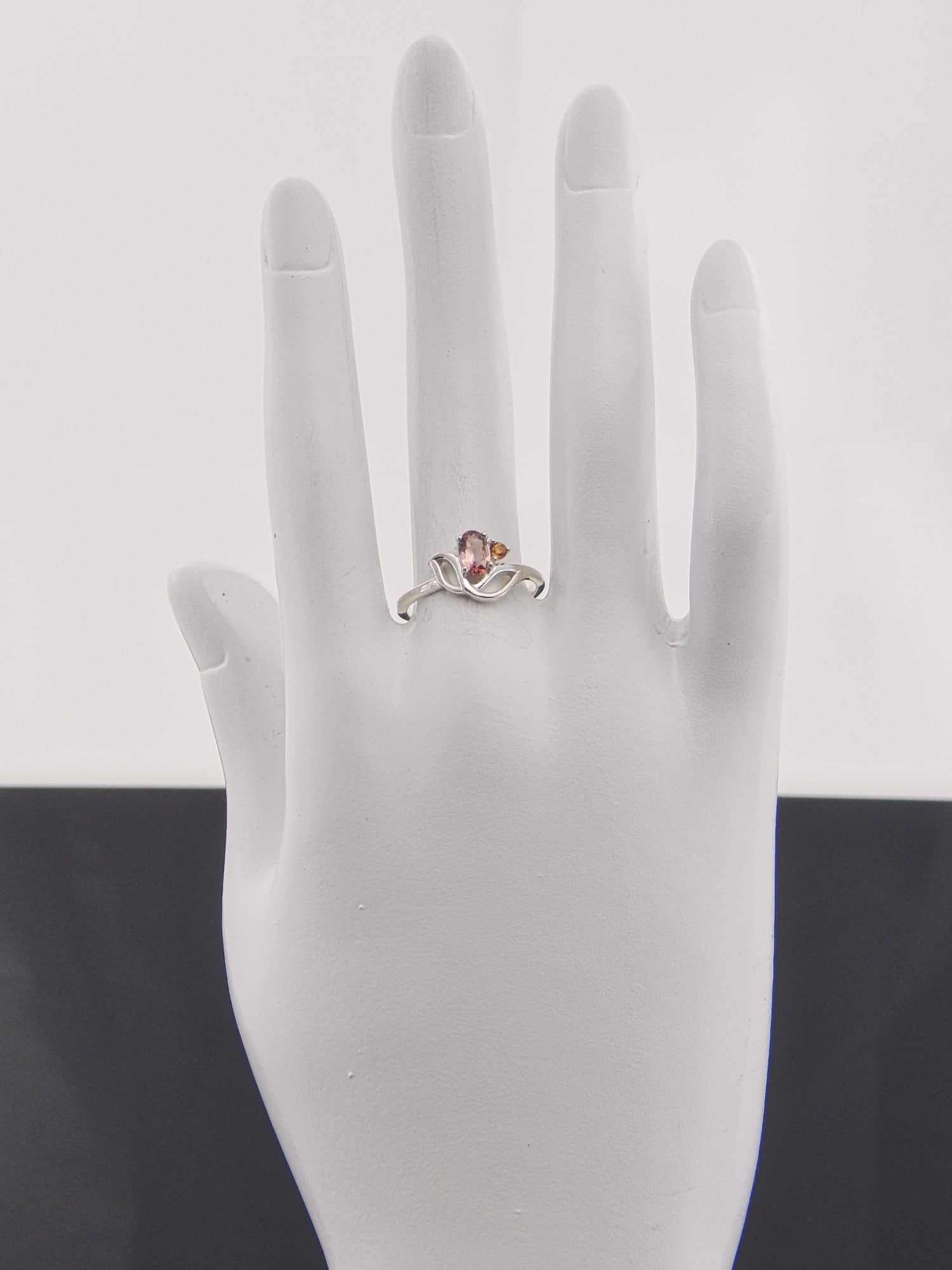 Genuine Pink and Orange Tourmaline Flower Ring in 925 Silver