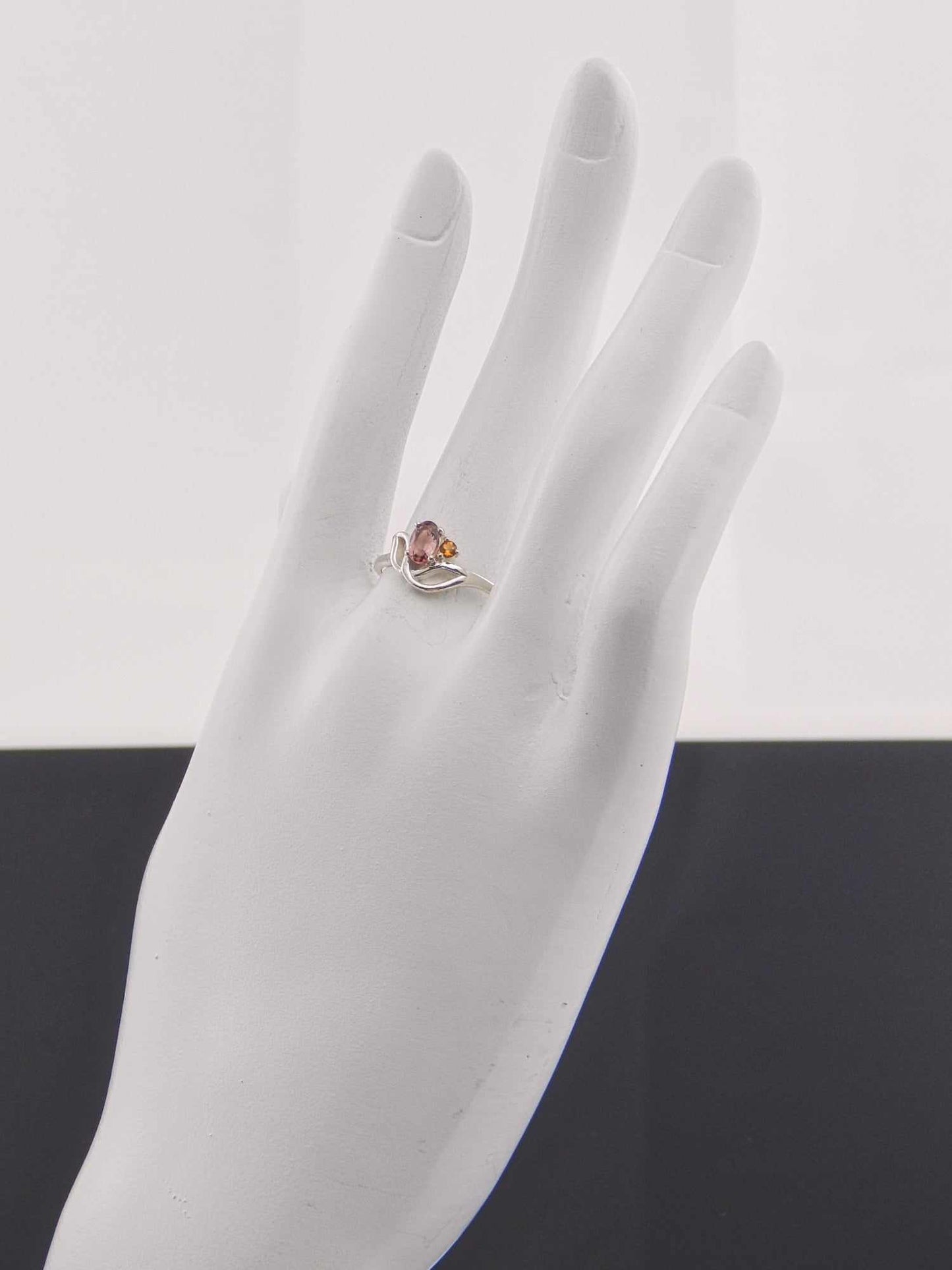 Genuine Pink and Orange Tourmaline Flower Ring in 925 Silver