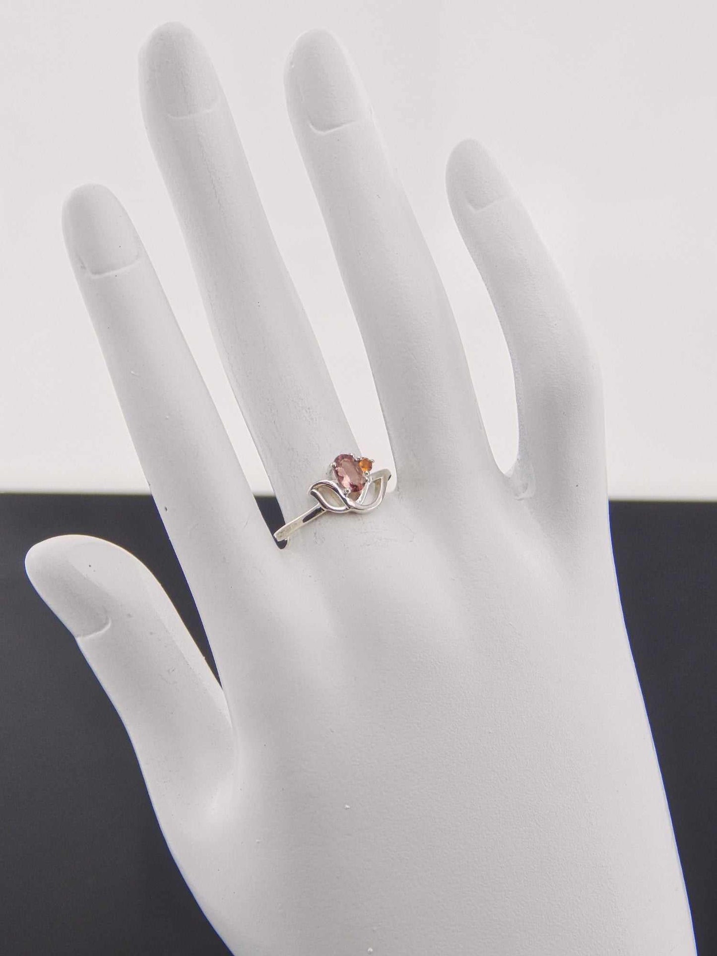 Genuine Pink and Orange Tourmaline Flower Ring in 925 Silver