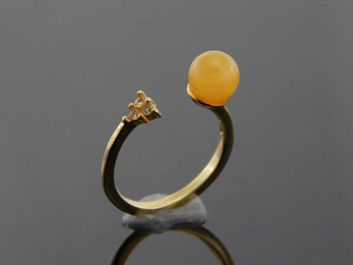 Natural Baltic Butterscotch Amber 14K Gold Plated  Open Ring