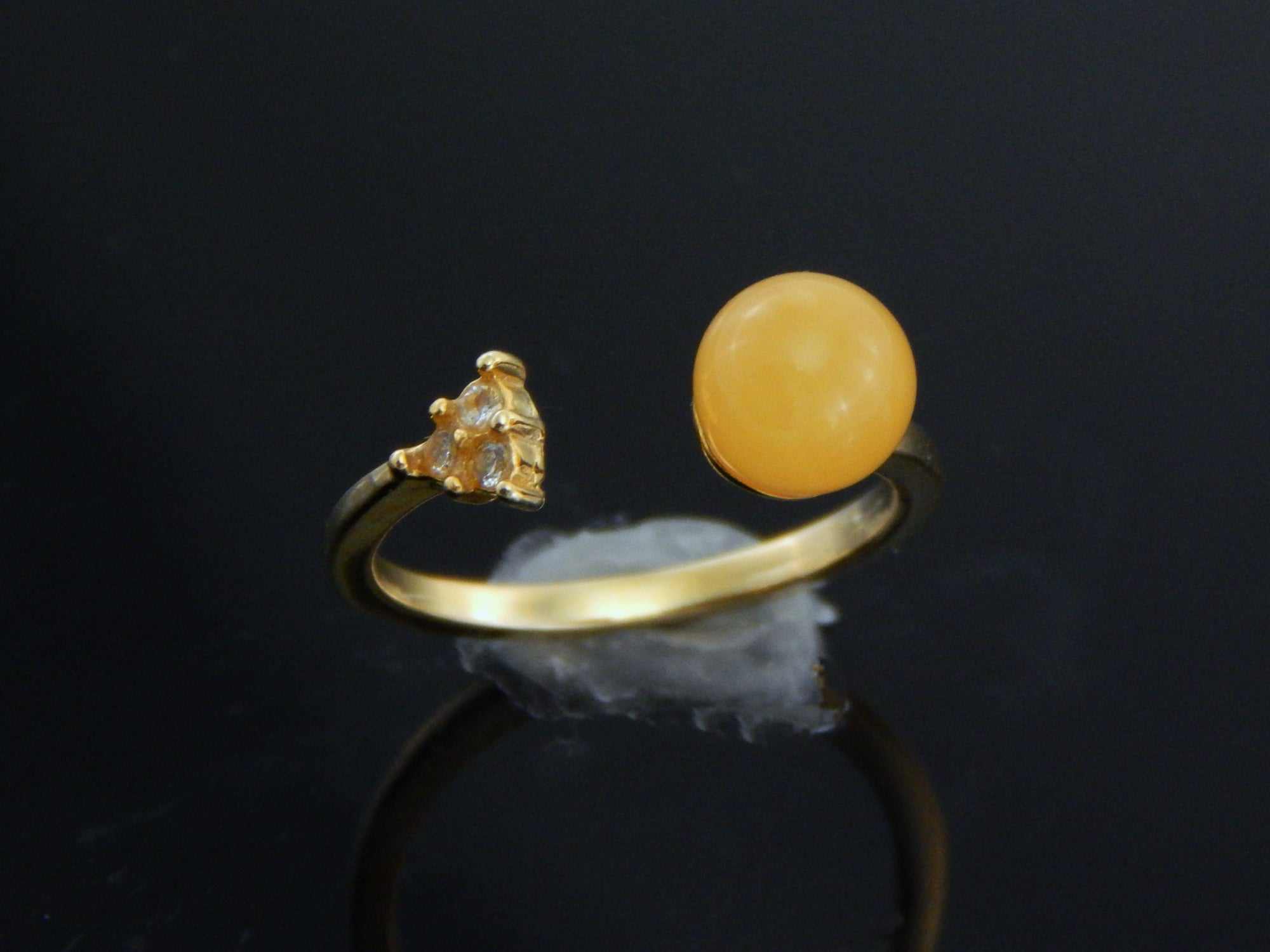 Natural Baltic Butterscotch Amber 14K Gold Plated  Open Ring