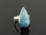 Natural Pear Cut Larimar Adjustable Ring in 925 Silver