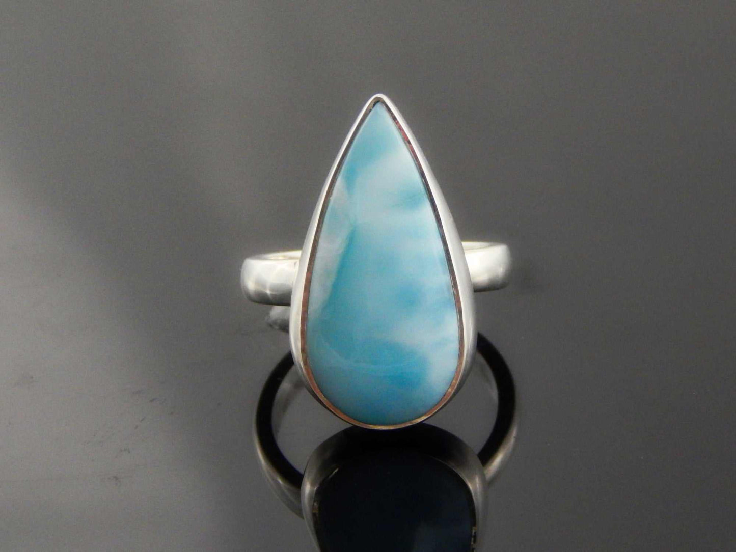 Natural Pear Cut Larimar Adjustable Ring in 925 Silver