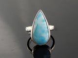 Natural Pear Cut Larimar Adjustable Ring in 925 Silver