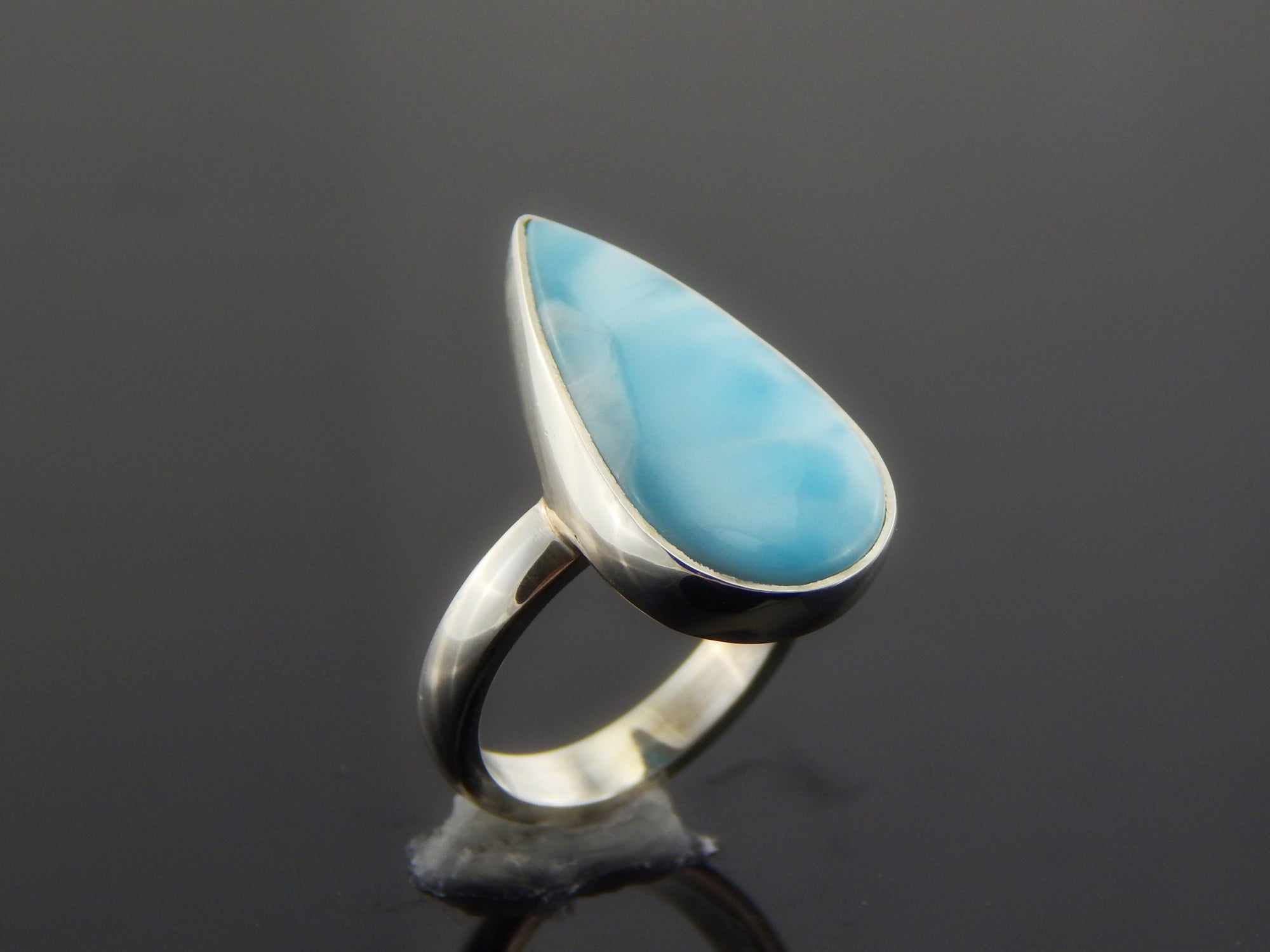 Natural Pear Cut Larimar Adjustable Ring in 925 Silver