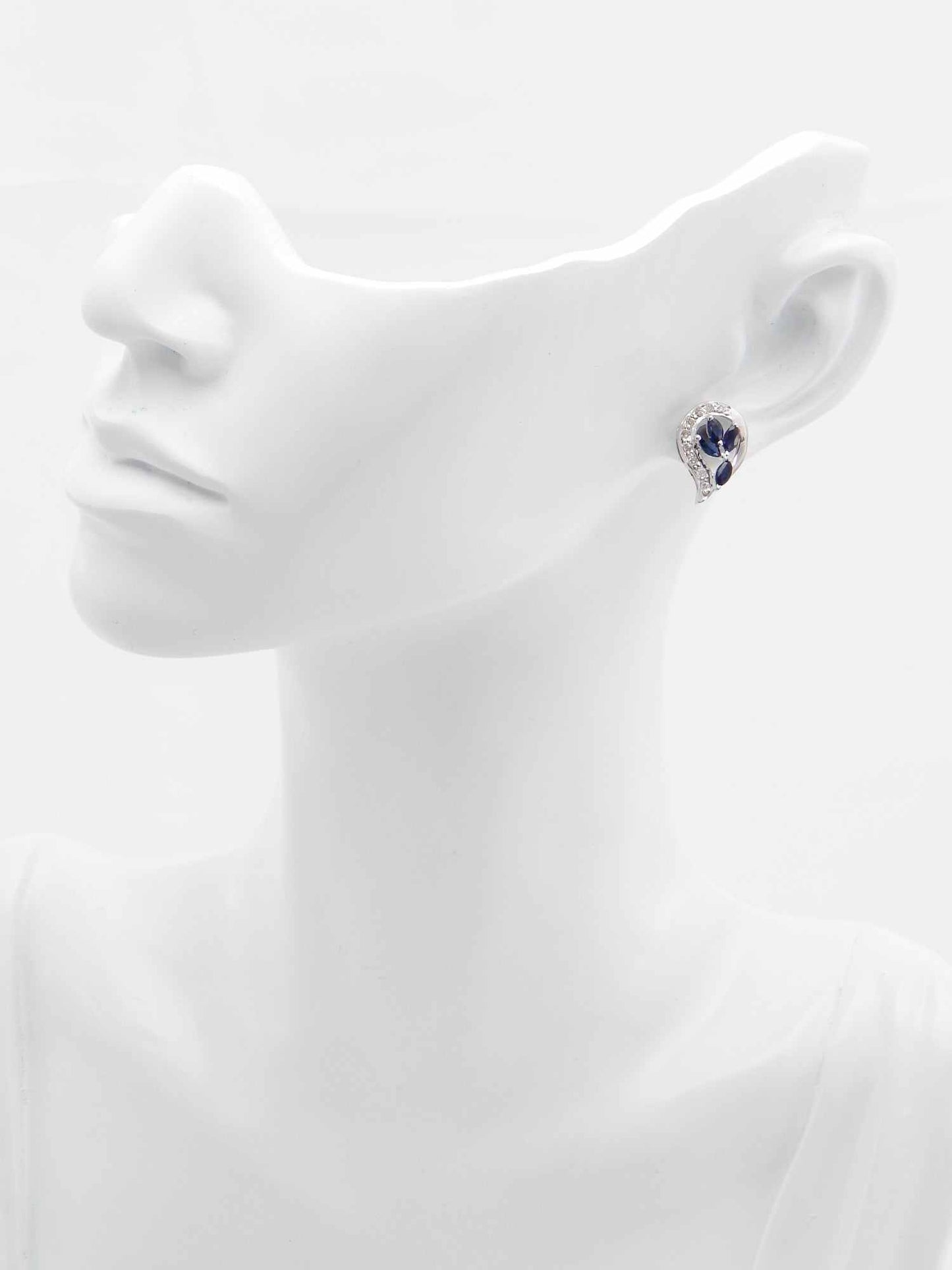 Genuine Blue Sapphire and Diamond Earrings in 925 Sterling Silver