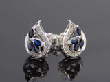 Genuine Blue Sapphire and Diamond Earrings in 925 Sterling Silver