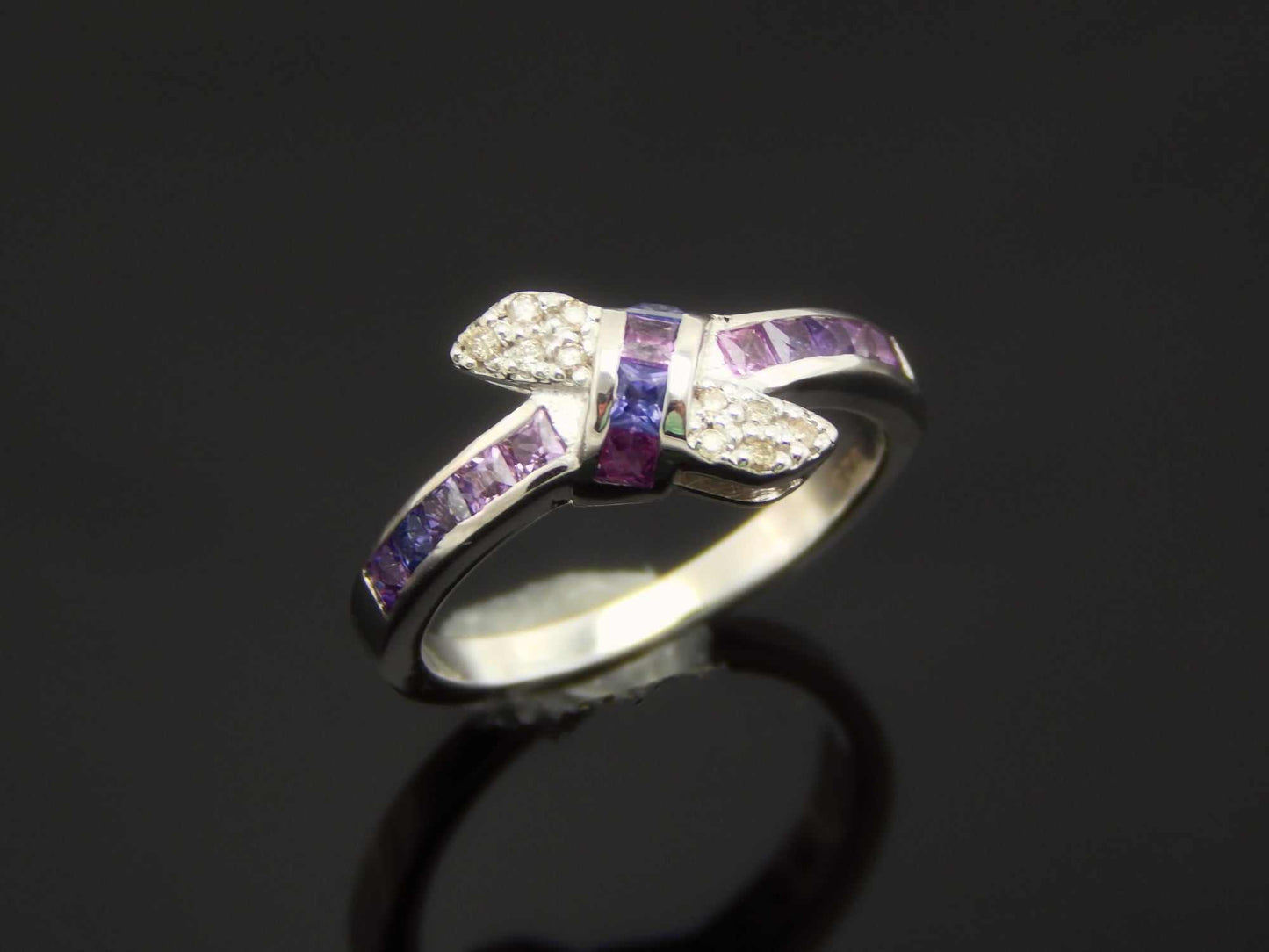 Genuine Pink and Purple Sapphire Love Knot Ring in 925 Sterling Silver