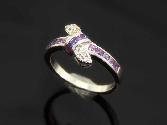 Genuine Pink and Purple Sapphire Love Knot Ring in 925 Sterling Silver