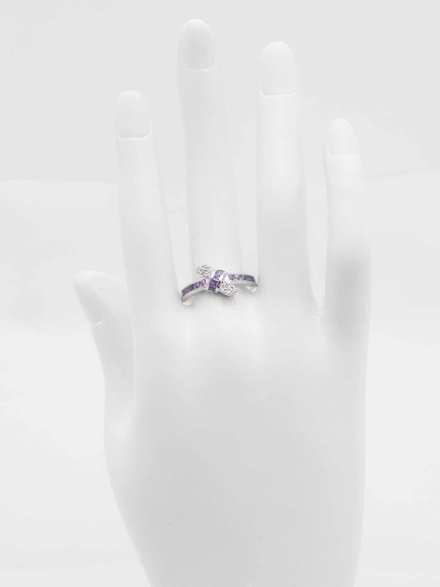 Genuine Pink and Purple Sapphire Love Knot Ring in 925 Sterling Silver