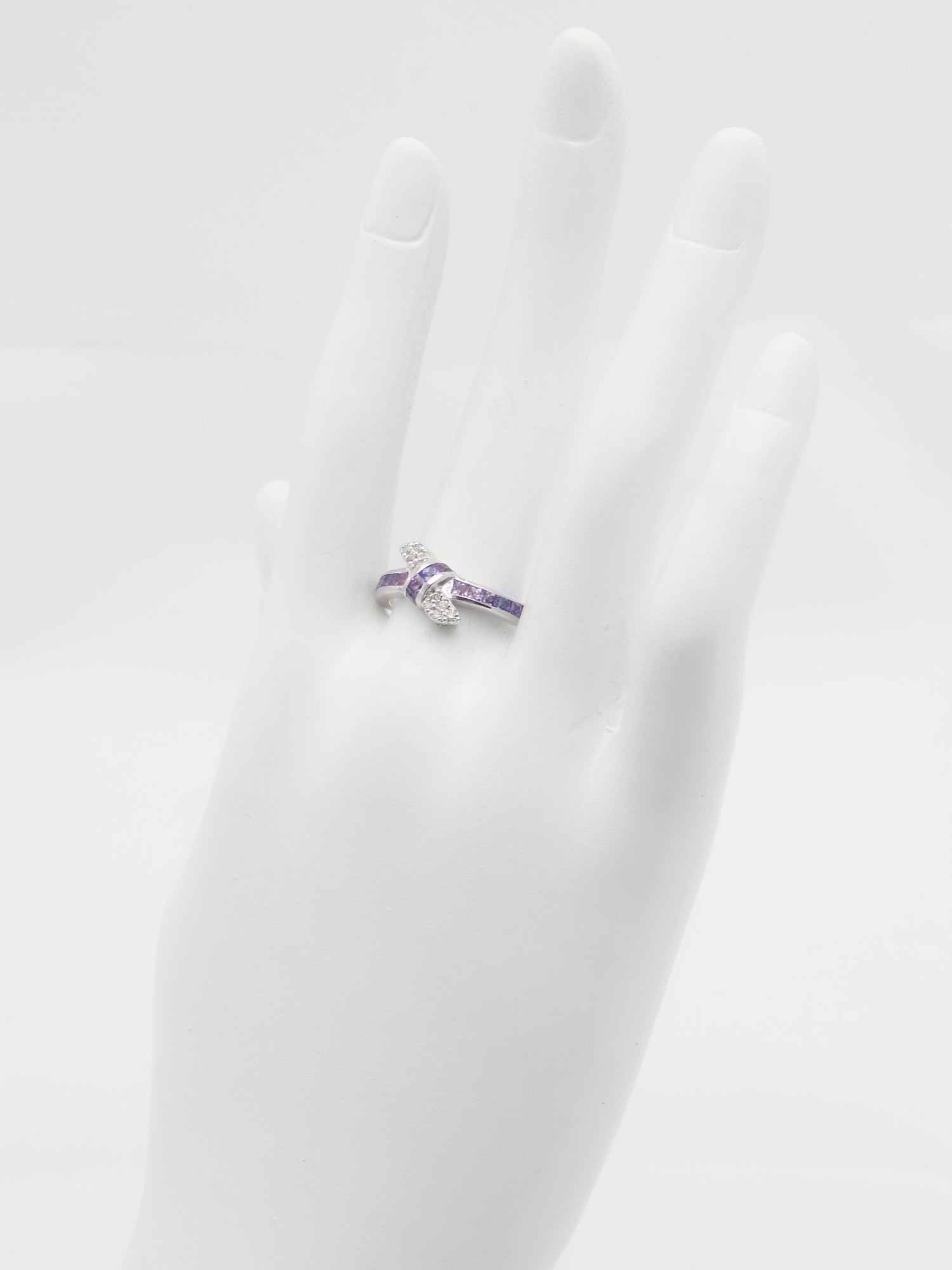 Genuine Pink and Purple Sapphire Love Knot Ring in 925 Sterling Silver