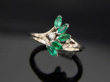 Genuine Emerald and Diamond Leaf Ring in 925 Silver