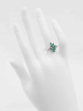 Genuine Emerald and Diamond Leaf Ring in 925 Silver