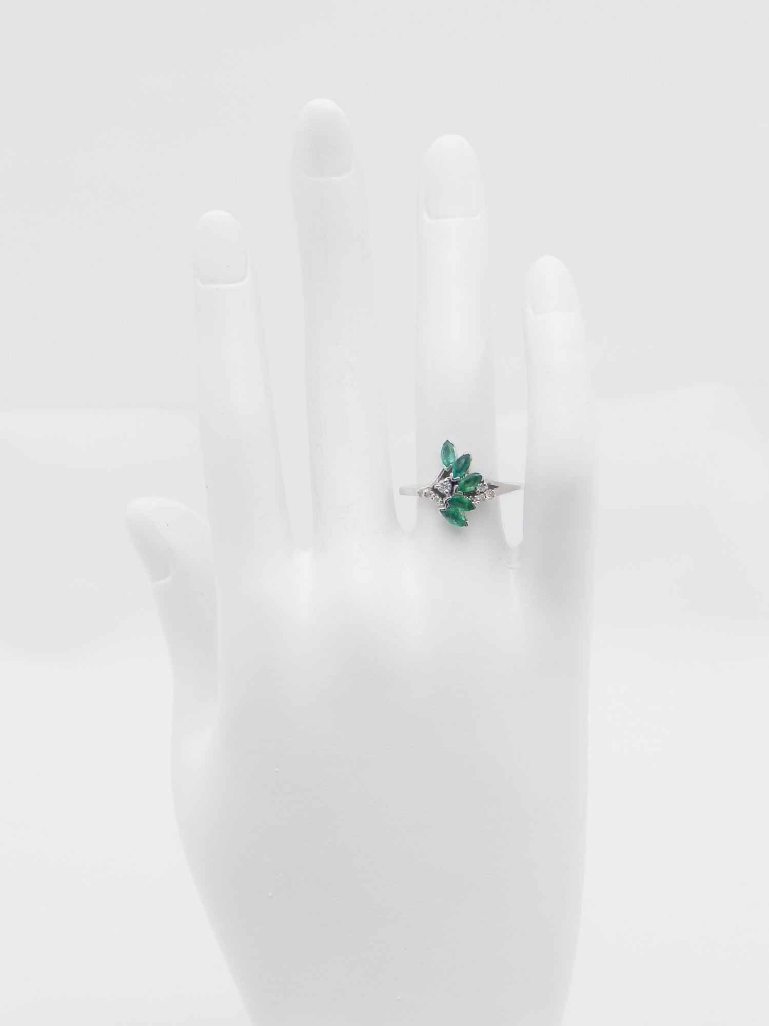 Genuine Emerald and Diamond Leaf Ring in 925 Silver