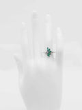 Genuine Emerald and Diamond Leaf Ring in 925 Silver