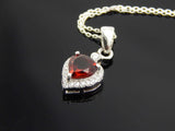 Natural Garnet and Diamond Heart Necklace in 925 Sterling Silver