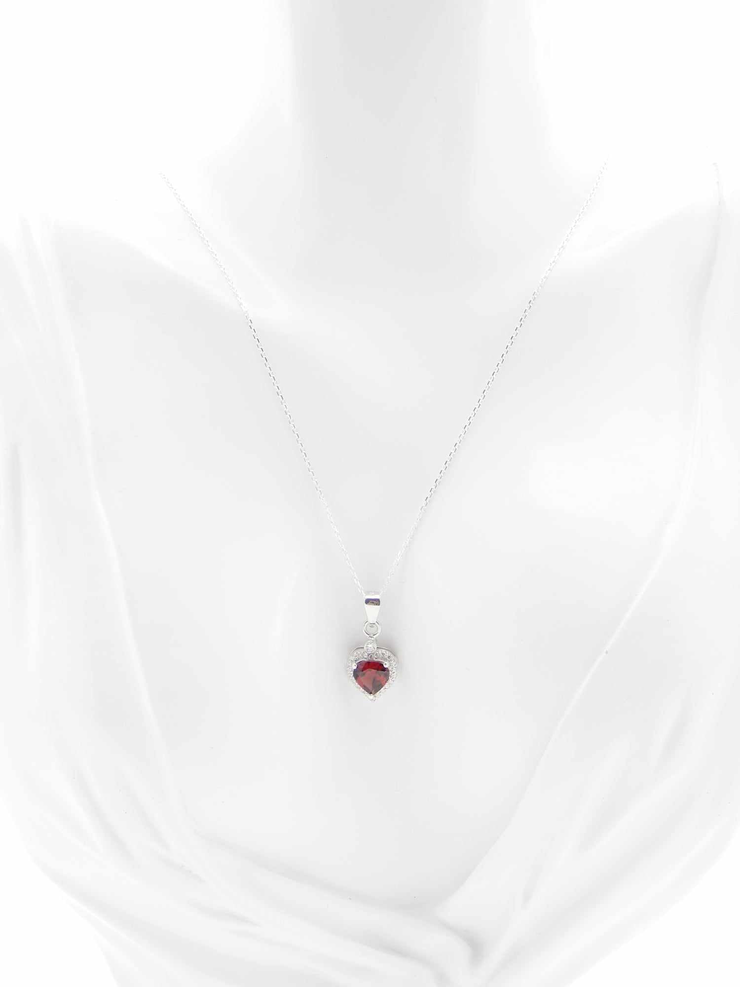 Natural Garnet and Diamond Heart Necklace in 925 Sterling Silver