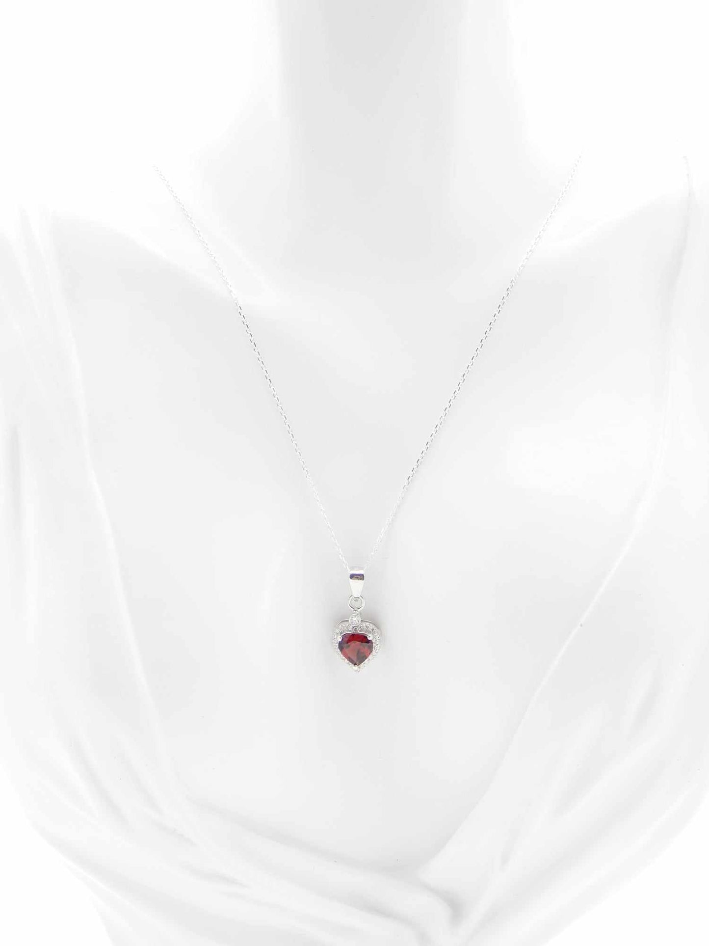 Natural Garnet and Diamond Heart Necklace in 925 Sterling Silver