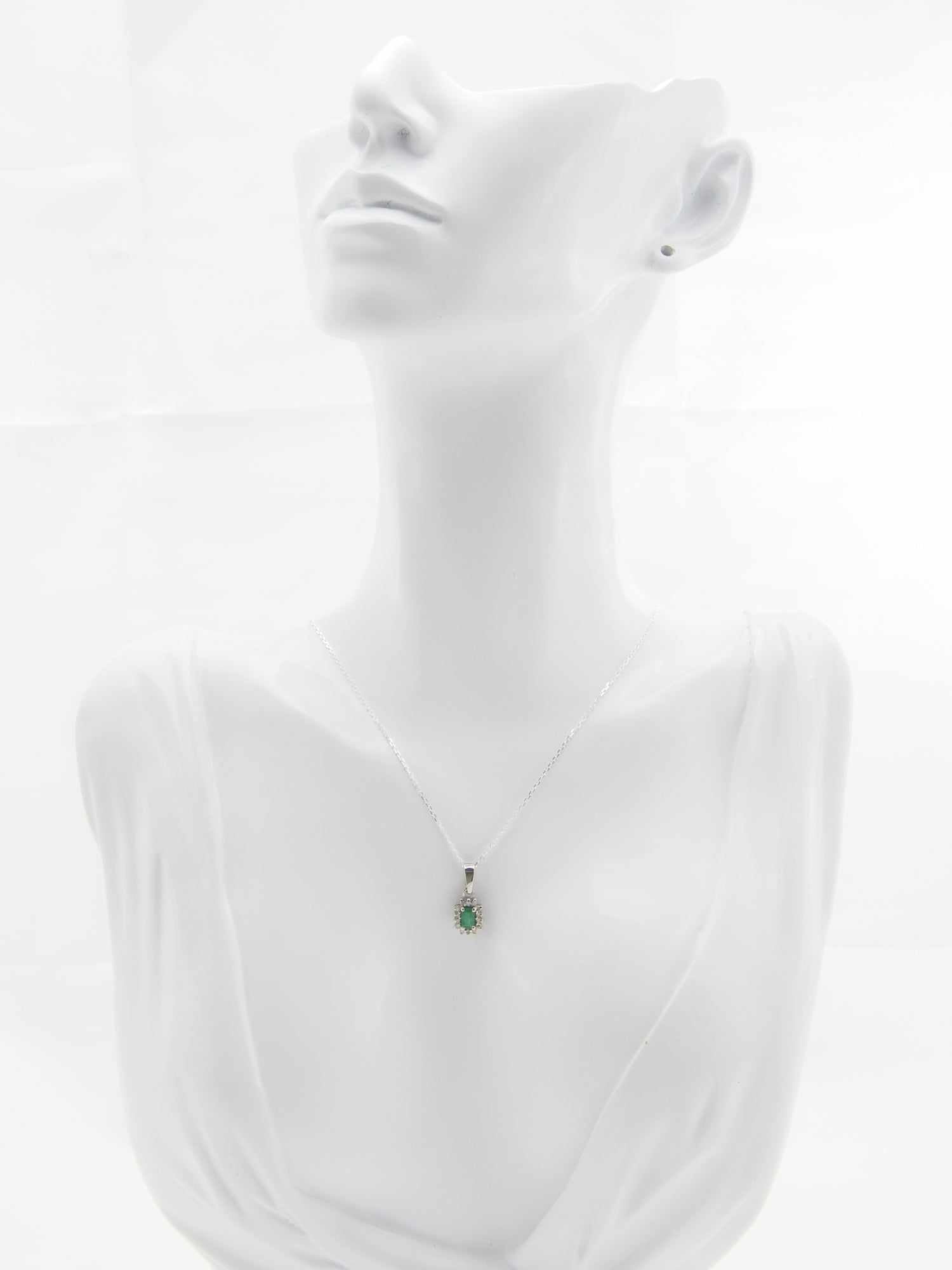 Emerald and Diamond Pendant Necklace in 925 Sterling Silver