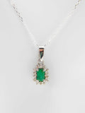 Emerald and Diamond Pendant Necklace in 925 Sterling Silver