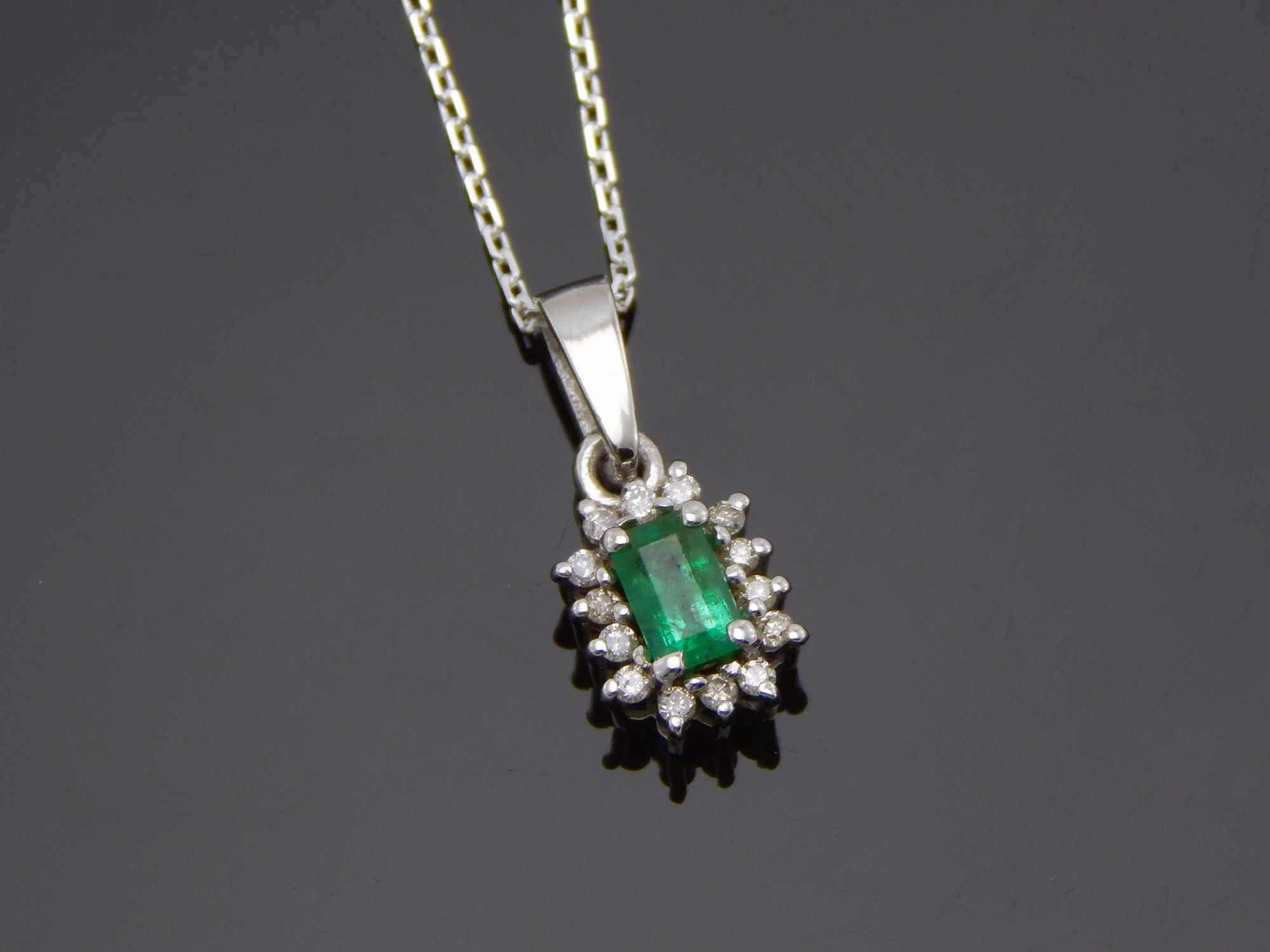 Emerald and Diamond Pendant Necklace in 925 Sterling Silver