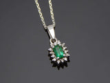 Emerald and Diamond Pendant Necklace in 925 Sterling Silver