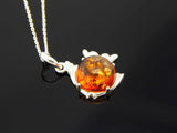 Natural Baltic Cognac Amber Tiny Fish Pendant in 925 Sterling Silver