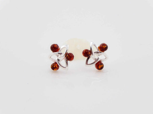 Natural Baltic Cognac Amber Trinity Knot Earrings in 925 Silver