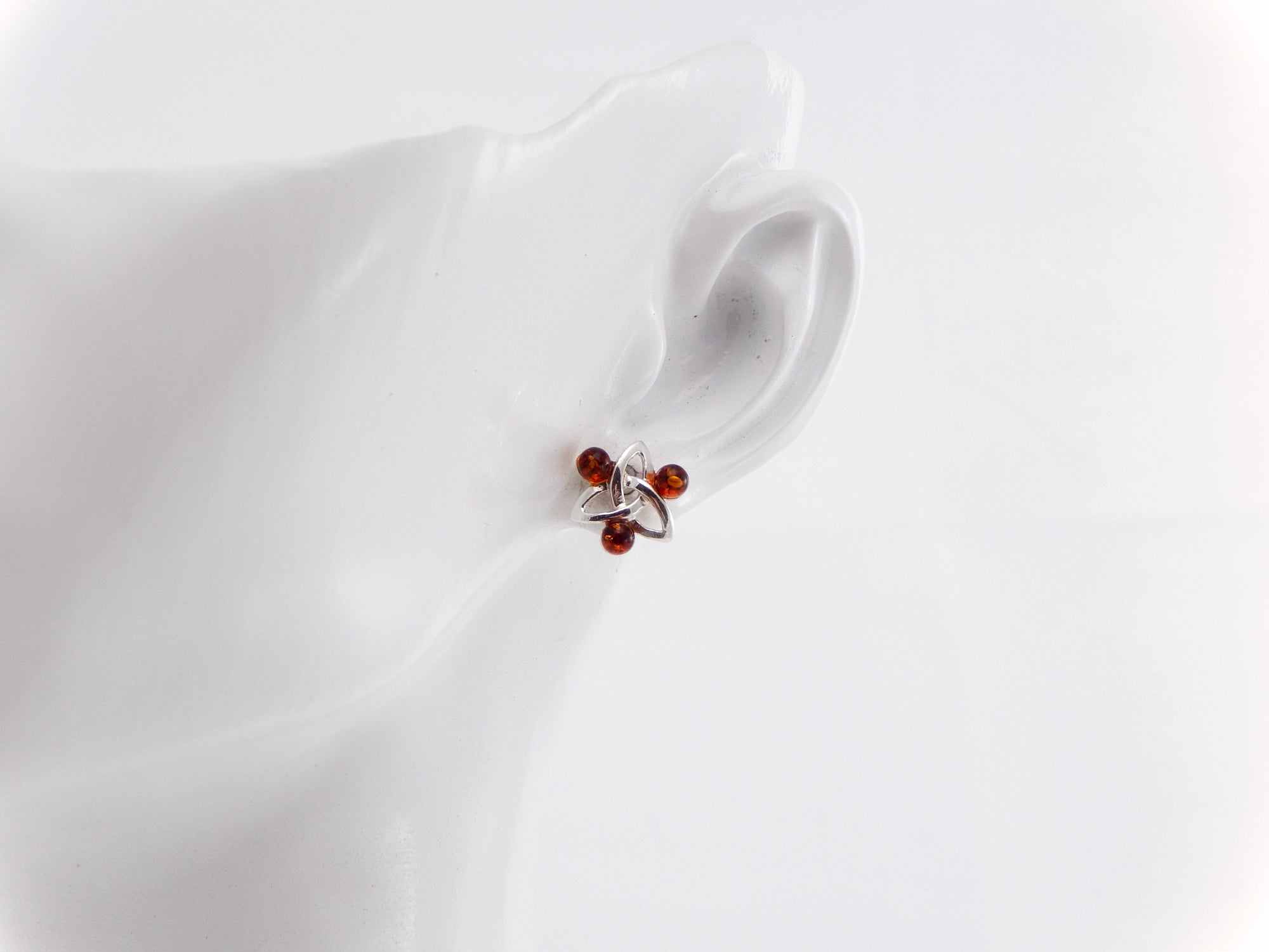 Natural Baltic Cognac Amber Trinity Knot Earrings in 925 Silver