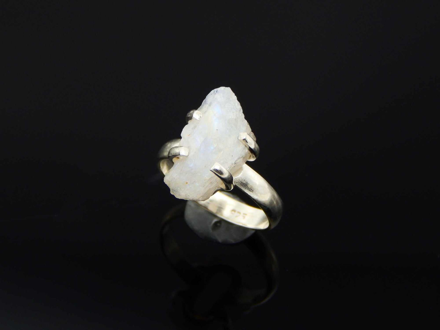 Natural Rough Cut Moonstone Ring in 925 Sterling Silver