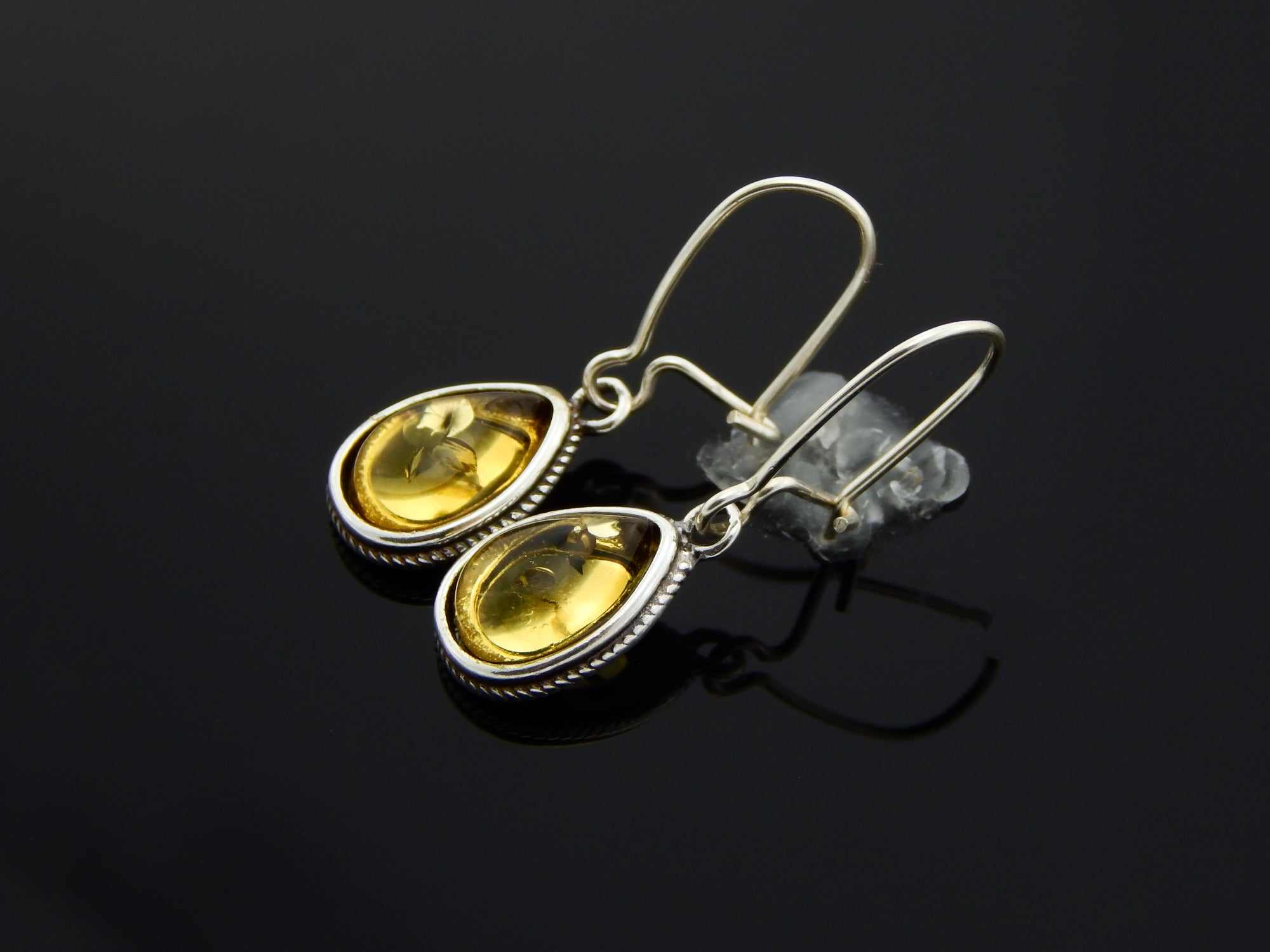 Natural Baltic Lemon Amber Pear Cut Earrings in 925 Sterling Silver