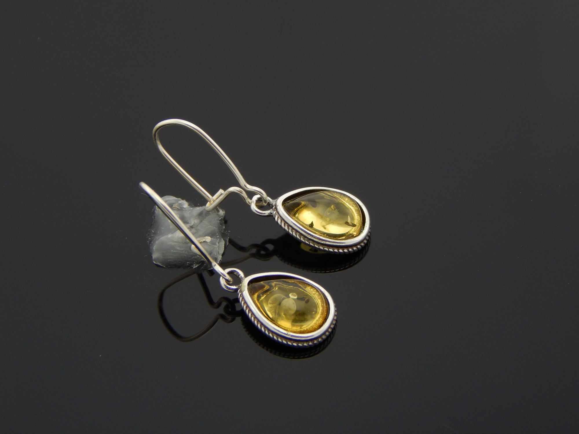 Natural Baltic Lemon Amber Pear Cut Earrings in 925 Sterling Silver