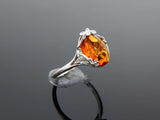 Natural Baltic Cognac Amber Tiny Flower Adjustable Ring