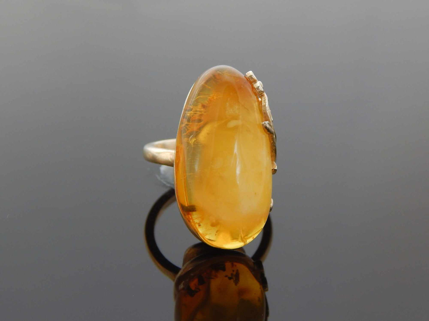 Natural Baltic Honey Amber 14K Gold Plated Daisy Adjustable Ring