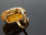 Natural Baltic Honey Amber 14K Gold Plated Daisy Adjustable Ring