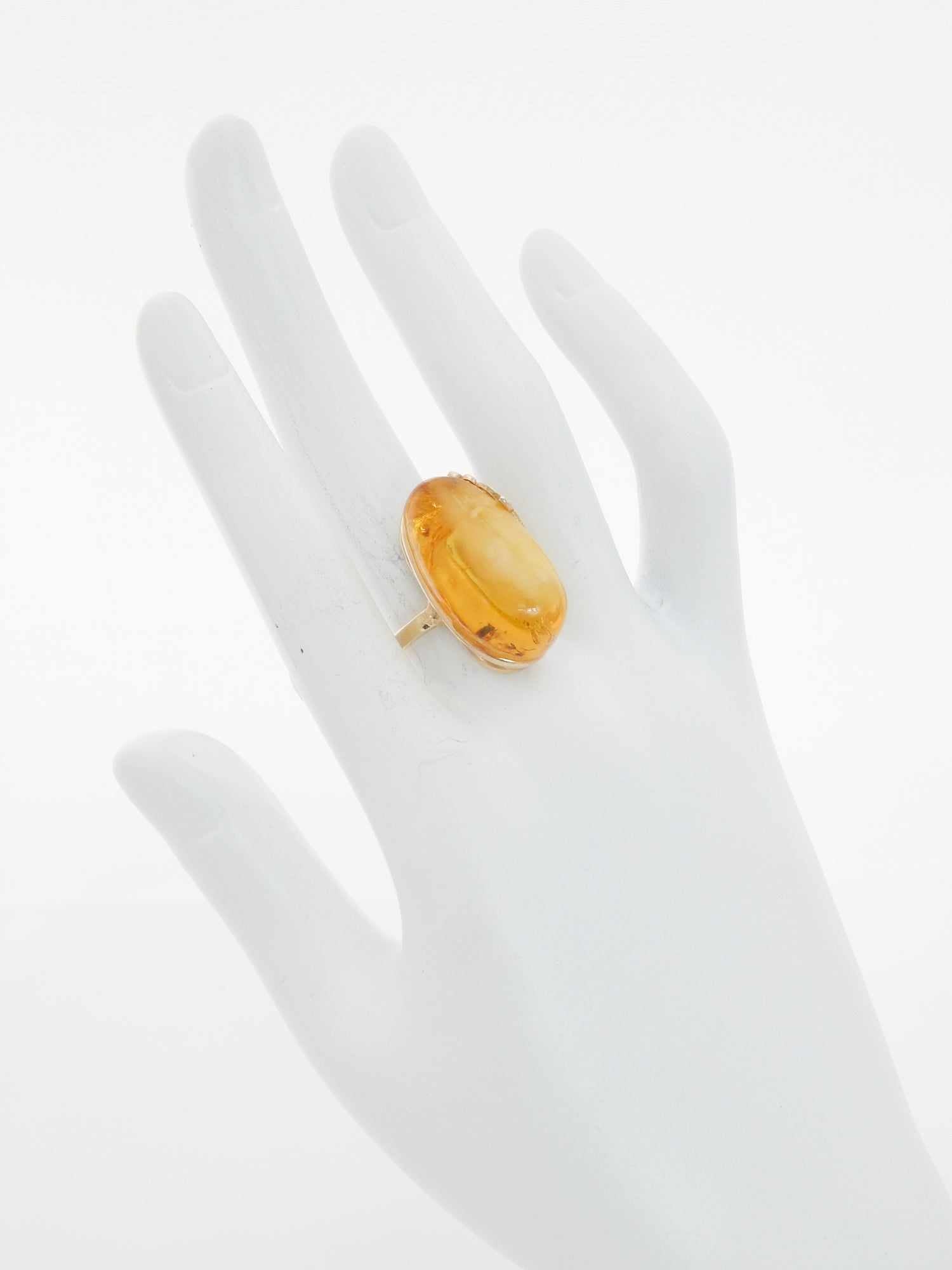 Natural Baltic Honey Amber 14K Gold Plated Daisy Adjustable Ring