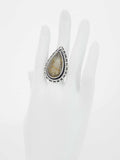 Genuine Gold Rutile Pear Cut Boho Ring in 925 Stelring Silver