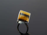 Genuine Square Cut Tigers Eye Adjustable Ring in 925 Sterling Silver