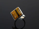 Genuine Square Cut Tigers Eye Adjustable Ring in 925 Sterling Silver