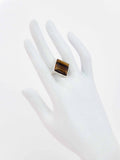 Genuine Square Cut Tigers Eye Adjustable Ring in 925 Sterling Silver