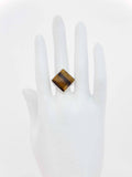 Genuine Square Cut Tigers Eye Adjustable Ring in 925 Sterling Silver